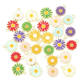 10 adet Moda Sevimli Emaye Papatya Çiçek Charm Kolye Kolye Bilezik DIY Takı Craft Yapımı Aksesuarları