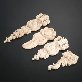 1 adet Çiçek Boyasız Ahşap Kalıp Köşe Çıkartması Ahşap Oyma Doğal Ahşap Aplikler Mobilya Dekor 3D Gül Heykelcik 10-19cm
