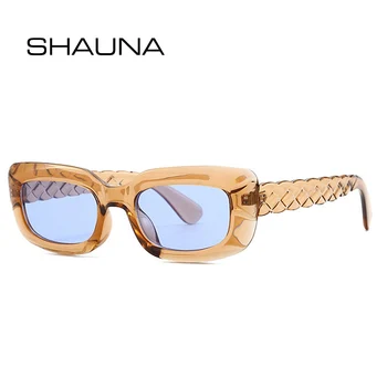 SHAUNA Retro Dikdörtgen Güneş Gözlüğü Kadın Moda Mavi Pembe Tonları UV400 Trend Erkekler Kare güneş gözlüğü