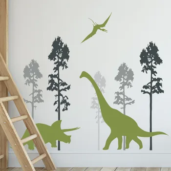 Karikatür Dinozor Hayvan duvar çıkartmaları DIY Ağaçları Oturma Odası Yatak Odası Arka Plan Duvar Yurdu Dekoratif Erkek Bebek Hediye