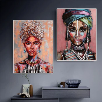 Modern sanat tuval Boyama Afrika Siyah Kadın Posterler ve Baskılar İskandinav Duvar Resimleri Için Oturma Odası Ev Dekor Cuadros 