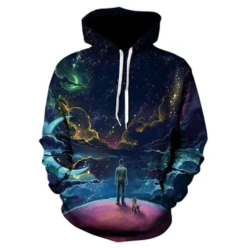 2021 Yeni Moda Sıcak Erkek / Kadın Marka giyim Yıldızlı gökyüzü Komik 3d baskı kapüşonlu sweatshirt yıldızlı gökyüzü romantik hoodies Tops