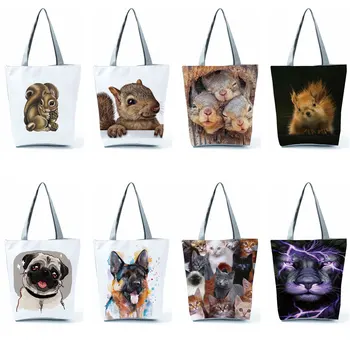 Sincap Hayvan Grafik omuz çantaları Taşınabilir El Çantası Sevimli Yavru Pet Eko Kullanımlık alışveriş çantası Tote İş Ofis Çanta