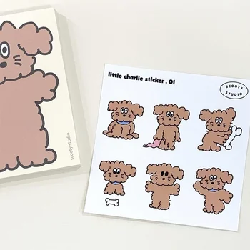 Ins Karikatür Kahverengi Kıvırcık Köpek Sevimli Çıkartmalar El Kitabı Kırtasiye Dıy Kolaj Dekoratif Sticker Kawaii Etiketleri Traceless PVC