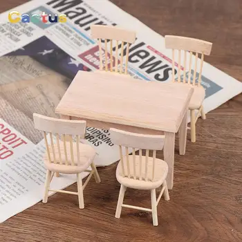 1 Takım yemek masası Sandalye Modeli 1: 12 Evcilik Minyatür Ahşap Mobilya oyuncak seti