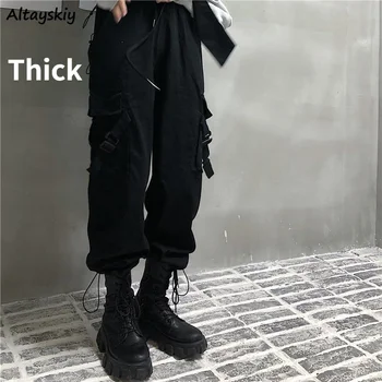Pantolon Kadın Kalın Siyah Kargo Serin Streetwear Moda Eğlence Harajuku Mujer De Moda Gevşek Gençler Şık 3XL Cepler Yeni Tüm Maç