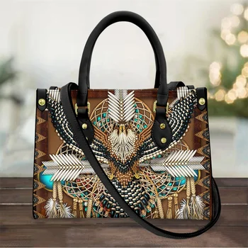 Marka Tasarımcısı Lüks Deri En saplı çanta Kadın Vintage Güneybatı Yerli Tribal Hummingbird Pu Kadın omuz çantası Çanta
