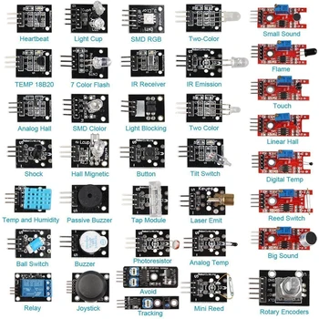 37 Sensörler Çeşitler Kiti 37 Sensörler Kiti Sensörü Başlangıç Kiti Arduino Ahududu pi için Sensör kiti 37 in 1 Robot Projeleri Başlangıç