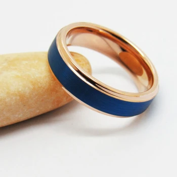 Moda Gül Altın Ve Mavi Yüzük tungsten karbür halkası Alyans Takı Nişan Düğün Tungsten Yüzük Erkekler Kadınlar İçin Hediyeler