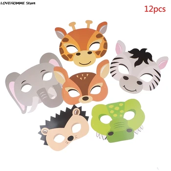 12 adet Hayvan Maskesi Orman Parti Dekor Bebek Duş Iyilik Safari Jungle Tema Doğum Günü Partisi Malzemeleri Çocuklar Iyilik Maskesi