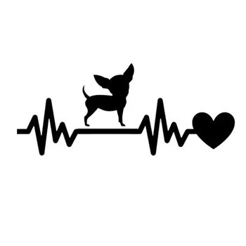 19 * 7.9 CM Chihuahua Kalp Atışı Yaşam Hattı Vücut Dekoratif Kişilik Çıkartmalar Araba Aksesuarları Siyah / Gümüş C6-1431