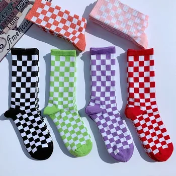 Kore Harajuku Moda Kontrol Çorap Sokak Moda Spor Baskı Kaykay Çorap Hip Hop Geometrik Dama Tahtası Hip Hop Çorap Yeni