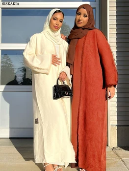 Suudi Abayas Kadınlar İçin Müslüman Elbise Türkiye Hırka Elbise Kuşaklı Kaftan Marocain Türk İslam Kimono Ramazan Bayram 2023
