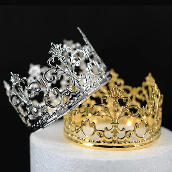 1 ADET Tiara Altın Renk Taç Kek Topper Dekorasyon Dekoratif Zarif Düğün Pastası Prenses Doğum Günü Dekorasyon Parti Malzemeleri