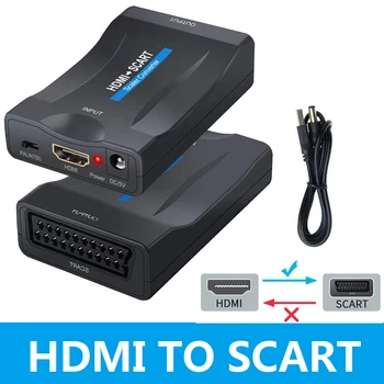 HDMI Scart dönüştürücü HD 1080 p HDMI SCART Video Ses Lüks DC Güç Kablosu ile PS4 DVD