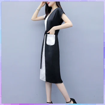 Uzun elbise Vintage Kore İnce V Boyun Hit Renk Tek Düğme Zarif Elbiseler Kadınlar İçin Kolsuz Gömlek Vestidos Artı Boyutu 3xl