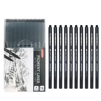 10 adet / takım Siyah Fineliner Profesyonel Pigment Astar Su Geçirmez Mikron Kalemler Kaligrafi / El Yazı / Manga Eskiz