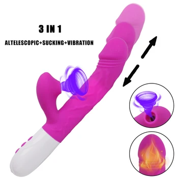3 İn 1 ısıtma tavşan vibratör klitoris emme vajina G noktası vibratörler teleskopik dönen yapay penis seks Oyuncakları kadınlar için