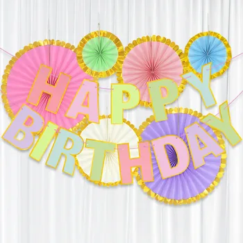 Mutlu Doğum Günü Afiş Macaron Renk Pastel Garland Bunting Kağıt Hayranları Bebek Duş Doğum Günü Pastel Parti Süslemeleri Malzemeleri