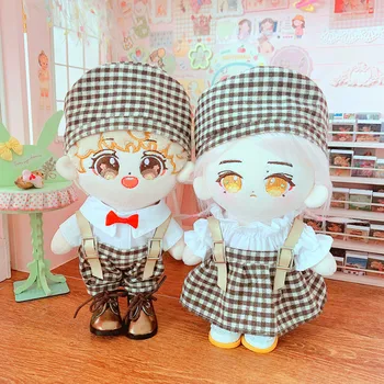 20cm Çift peluş Bebek Kıyafet oyuncak bebek Giysileri Yakışıklı Elbise Tulum Bere doldurulmuş oyuncak Bebek Aksesuarları Kore Kpop Idol