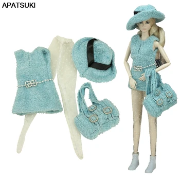 Mavi Moda oyuncak bebek giysileri Seti barbie bebek Kıyafetler 1/6 Bebek Aksesuarları Barbie Yelek Ceket Külotlu Şapka Çanta Çanta Oyuncak