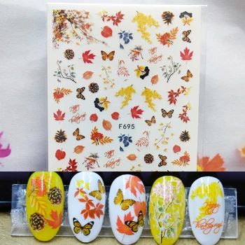 3D Tırnak Sticker Bahar Erik Çiçeği Akçaağaç Yaprağı Tırnak Tutkal Sticker Kelebek çam kozalakları Çıkartmalar Manikür Tırnak Sanat Dekorasyon