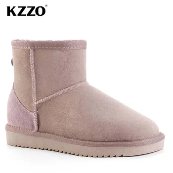 KZZO Avustralya Klasik Koyun Derisi Kar Botları Kadın Doğal Yün Kürk Rahat Kısa yarım çizmeler Kış sıcak ayakkabı kaymaz size34-47