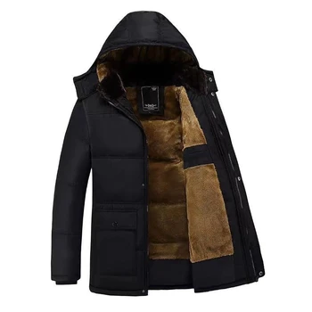 Kış sıcak Aşağı ceket Ceket Erkekler 2021 Vintage Lüks Boy Kapşonlu Düz Renk Lambswool Kalın Yastıklı Ceketler 2022 Giyim