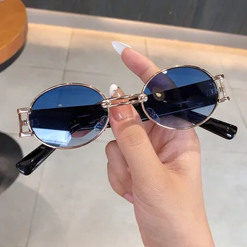 Moda Küçük Çerçeve Oval Güneş Gözlüğü Kadın Erkek Marka Tasarım Erkek Bayanlar Kadın Sürüş UV Koruma Güneşlik Metal Gözlük