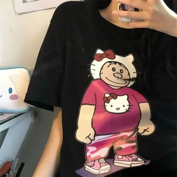 Hello Kitty Cosplay Büyük G Doraemon kısa kollu t-shirt Yaz Yeni Ins Öğrenci Sevimli Karikatür Gevşek Tiki Moda Üst