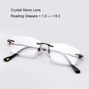 + 5.0 + 6.0 çerçevesiz cam okuma gözlüğü Doğal Kristal Taş Lens Erkek Kadın Yüksek Kaliteli Presbiyopik Gözlük Anti Göz Kuru