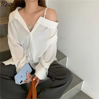Gömlek Kadın Tasarım Saf Renk Kapalı Omuz Sonbahar Camisas Tek Göğüslü Yeni Varış Ofis Rahat Popüler Rahat Şık Tiki