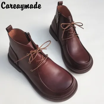 Careaymade-Hakiki Deri erkek büyük kafa ayakkabı geniş sürüm takım iş eğlence orijinal tek ayak bileği yarım kısa çizmeler