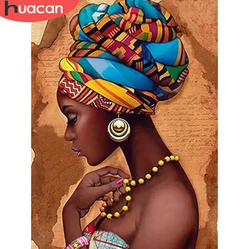 HUACAN Elmas Boyama Afrika Kadın Portre Tam Kare Yuvarlak Matkap Mozaik Boncuklu Nakış Rhinestones Resim Yeni Varış