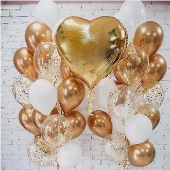 35 adet 36 inç Altın Folyo Kalp Balon Mix Metalik Lateks konfeti balonları Yetişkin Çocuklar Doğum Günü Bebek Duş Dekor Düğün Globos