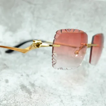 Elmas Kesim Erkek güneş gözlüğü Çerçevesiz Panter Şık Gözlük Açık Aksesuarları Vintage Shades Dekorasyon Gafas De Sol Adam