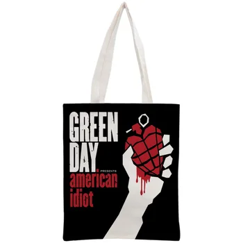 Özel Yeşil Gün Tote Çanta Kullanımlık Çanta Kadın Omuz Katlanabilir Pamuk Kanvas Alışveriş Çantaları
