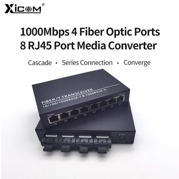 1 Adet fiber ortam dönüştürücü Gigabit Ethernet Anahtarı Alıcı-verici SC Singlemode 20KM 1000M 4 Fiber Bağlantı Noktası 8 RJ45 Bağlantı Noktası Tek Yönlü / Dubleks