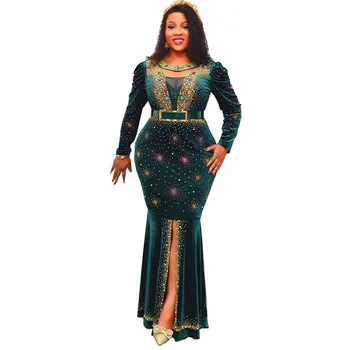Kadınlar için 2022 Afrika Elbiseler Bahar Afrika Kadınlar Uzun Kollu Kadife Mermaid Akşam Parti Elbiseler Afrika Giysi Maxi Elbise