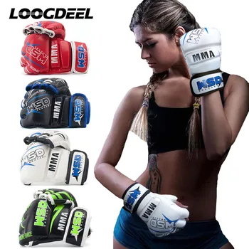 LOOGDEEL Yarım Parmak MMA eldivenleri PU Boks Ücretsiz Mücadele Sanda Fitness Eğitimi Egzersiz Ekipmanları Boks koruyucu eldivenler Unisex