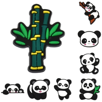 10 Adet Sevimli Küçük Şişman Pandalar Beyaz Siyah Bambu Takunya Düğmeleri Süsleme
