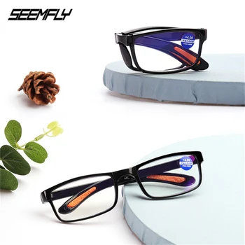 Seemfly Klasik Kadın Erkek okuma gözlüğü Taşınabilir Katlanır Gözlük Retro Şeffaf Lens Anti Mavi ışınları Presbiyopik +1.5 2.0 3.0 4.0