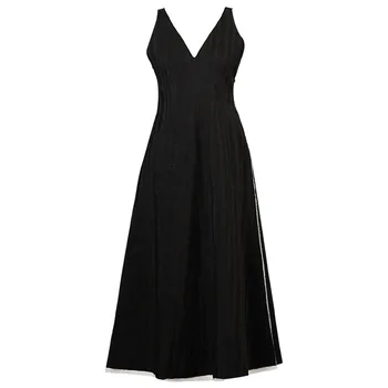 2019 koyu siyah minimalist serin elbise küçük rami jakarlı kolsuz yelek elbise