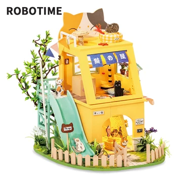 Robotime Rolife Kedi Evi Ahşap Minyatür Dollhouse Hediyeler Oyuncaklar Çocuk Yetişkin Kız Bebek Evi DG149