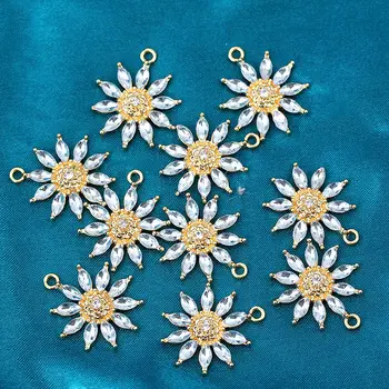 Altın Metal Kristal Rhinestone Ayçiçeği Charms Kolye Alaşım Çiçek Bitki Kolye DIY El Yapımı Küpe Takı Aksesuarları