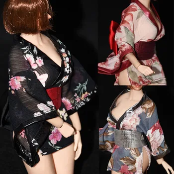 Stokta 1/6 Kadın Asker Baskı Seksi Kimono Mini Ultra Tül V Yaka Yüksek Yarık Kemer Uyar 12 İnç aksiyon şekilli kalıp