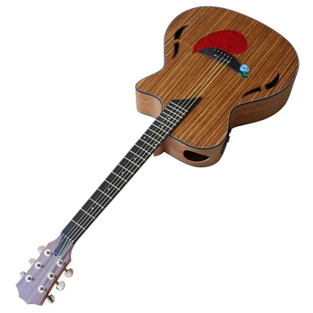 Hickory Üst Caz 40 inç Akustik Elektro Gitar 6 Dize Akustik Gitar Doğal Renk Halk Gitar ile Çift Ses Delik