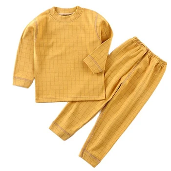 Çocuk Takım Elbise Kız Erkek Bahar Sonbahar termal iç çamaşır 2021 Yeni Kontrol Pamuk Çocuk Giysileri Uzun Kollu Bebek Giyim Seti