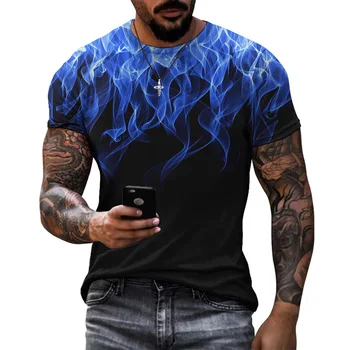 Yaz Moda Yaratıcı Alev Desen T-Shirt Rahat Hip Hop Harajuku Spor 3D Baskı Rahat Çok Yönlü erkek Kısa Kollu Üst