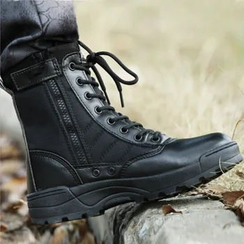 Sıcak Moda Erkek Botları Kış Açık Deri Askeri Botlar Nefes Ordu Savaş Botları Artı Boyutu Çöl Botları Erkekler yürüyüş ayakkabıları